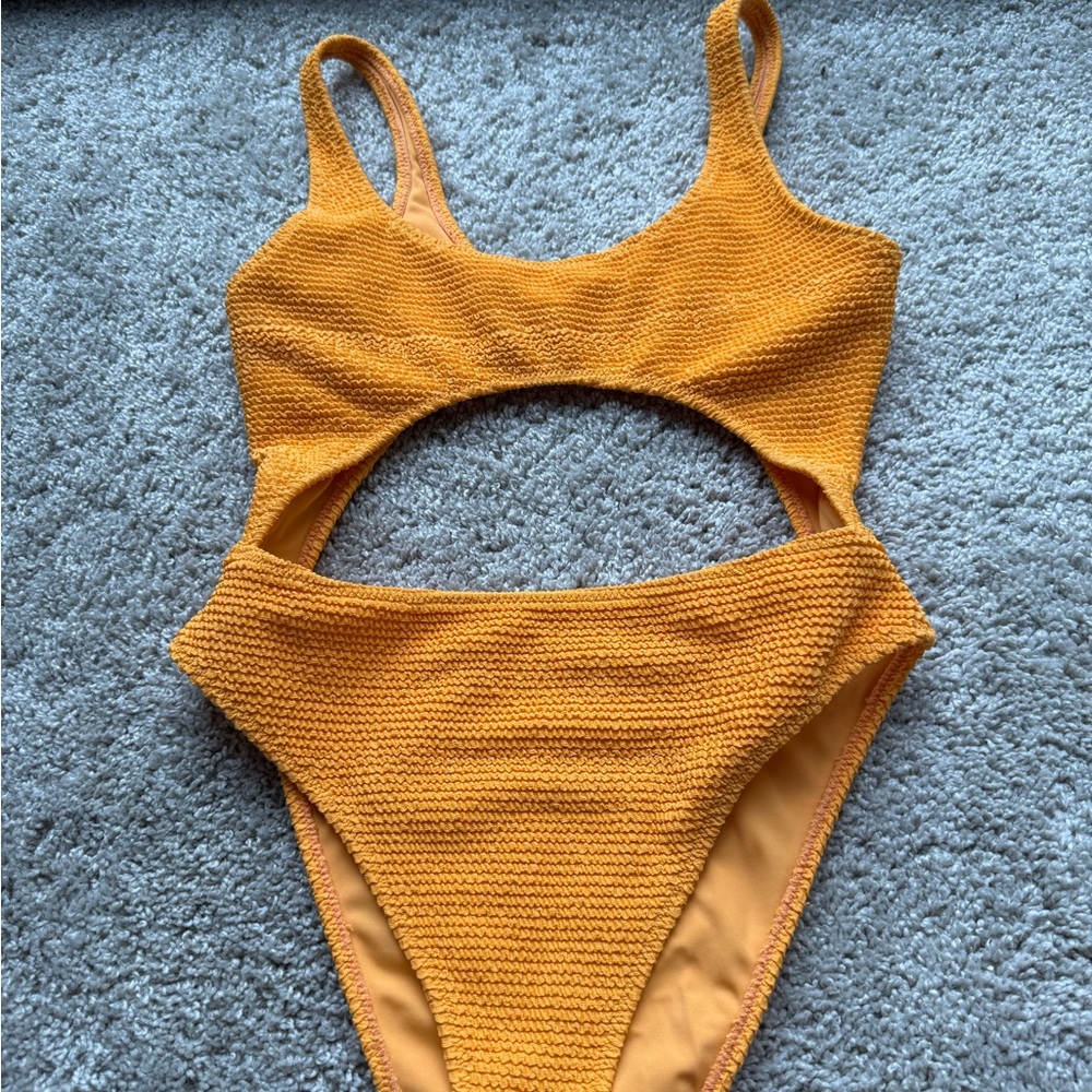 PacSun Orange Ribbed Cut-Out One Piece Swimsuit